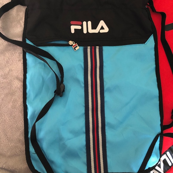 FILA Adjustable Drawstring Backpack Nylon Blue Zip - Picture 8 of 16